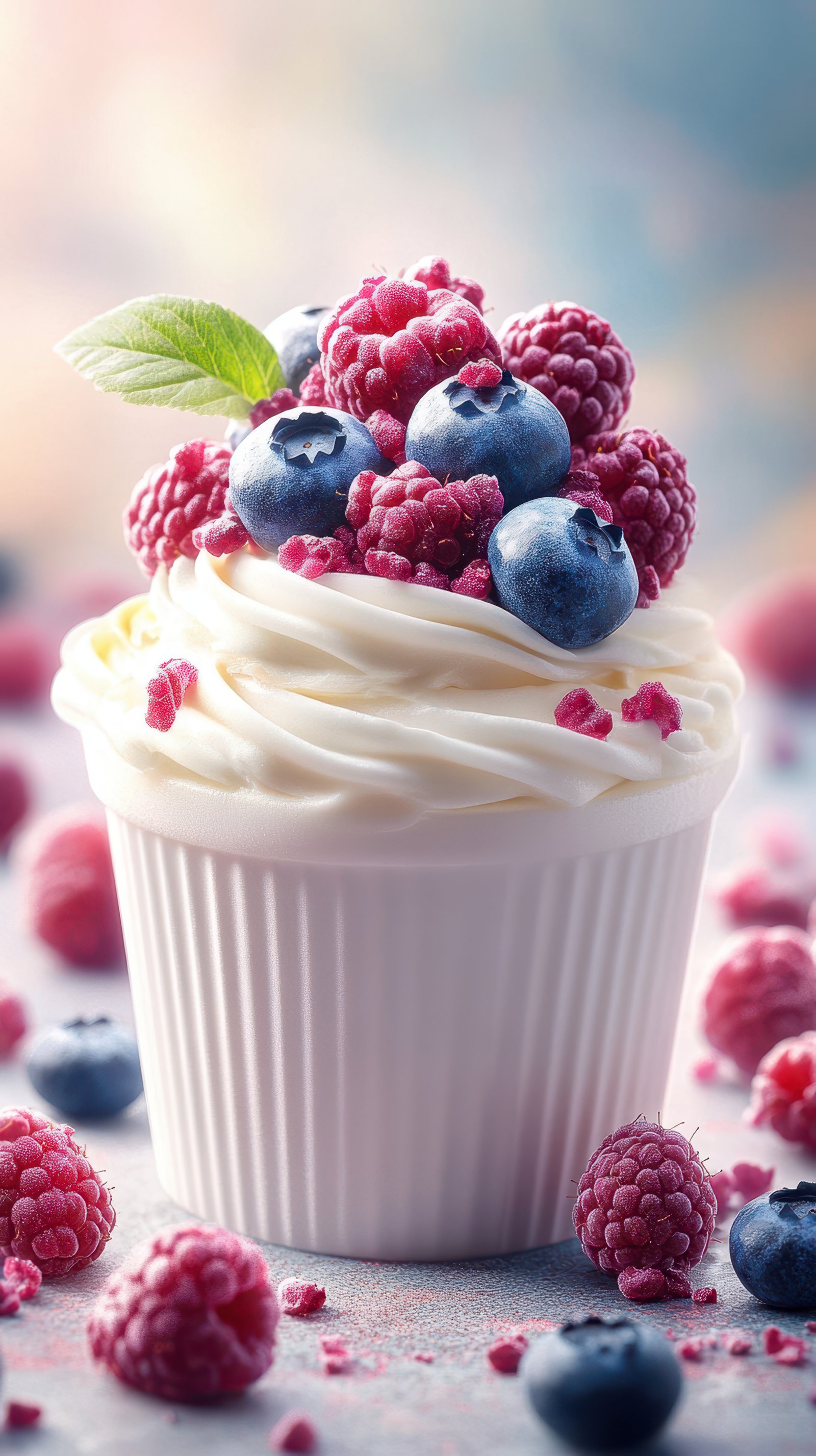 Deliciously decorated cupcake topped with fresh berries in a bright setting
